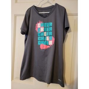 BCG*Girls XL (16)*Cheer Short Sleeve Lycra Shirt*EUC*Dark Gray/Pink/Teal